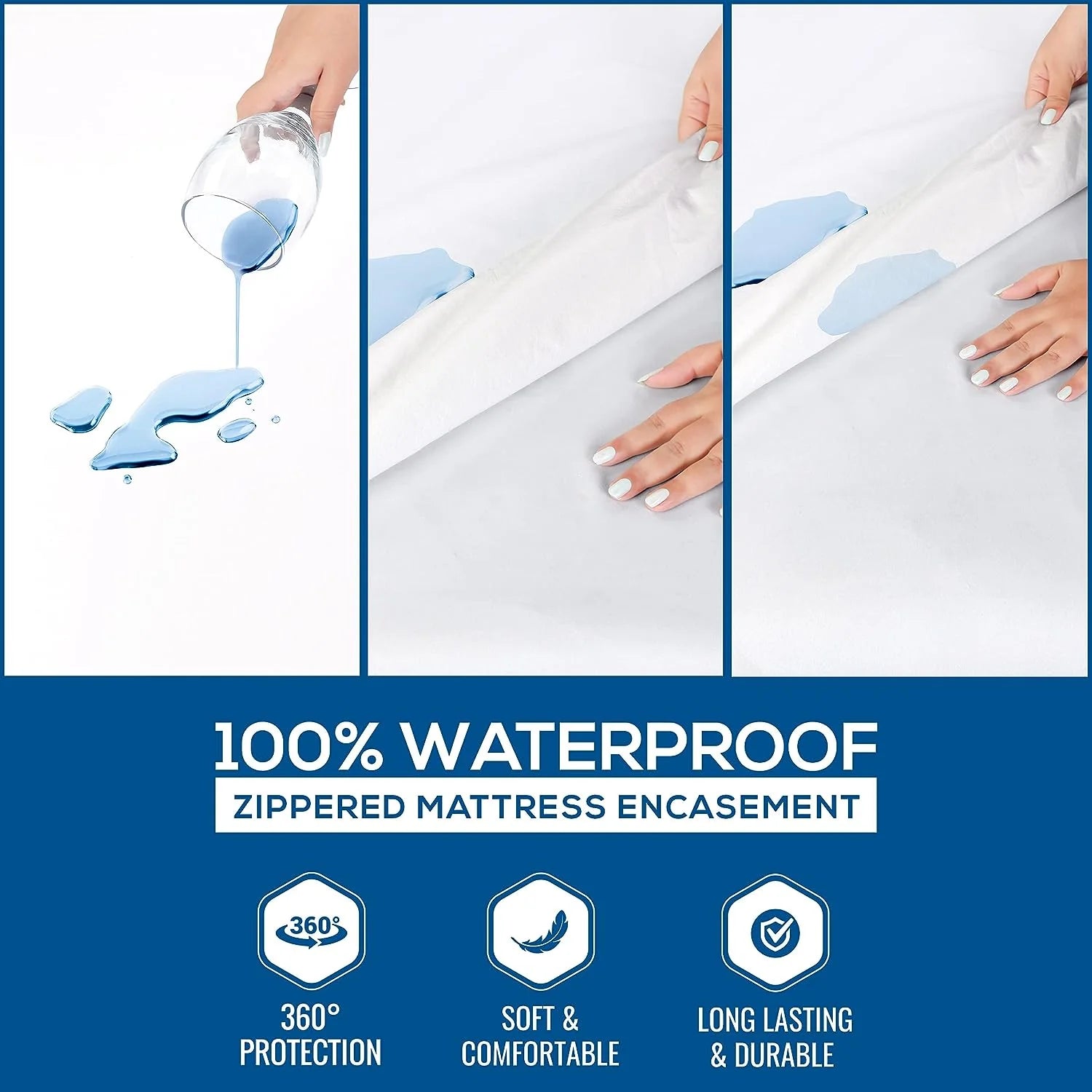 Premium Waterproof Zippered Mattress Encasement – 360° Protection, Soft & Breathable